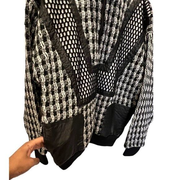 Retro Streetwear First Class Men Vintage Genuine Leather Knit Sweater Jacket - Picture 5 of 12